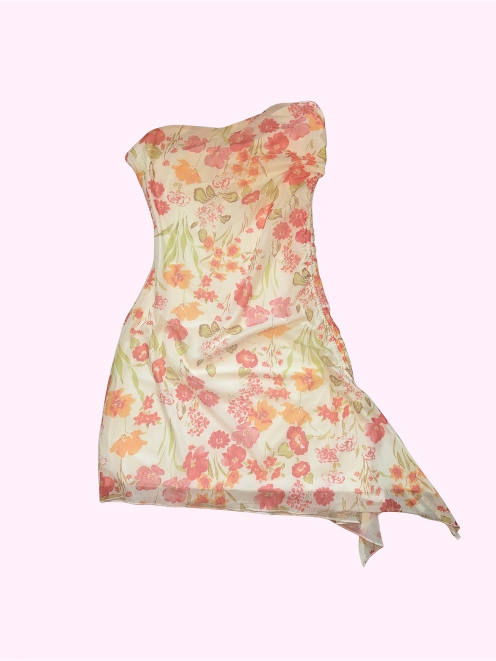 Princess Polly Floral Strapless Summer Dress in Cream and Pink